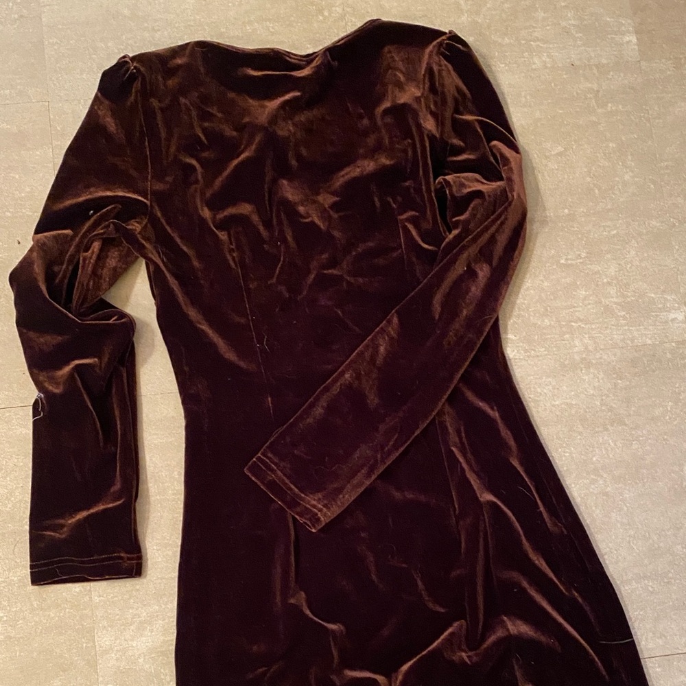 Elegant Velvet Brown Dress - Picture 3 of 5